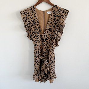Lovers + Friends Tan and Black Leopard Print Ruffle Romper